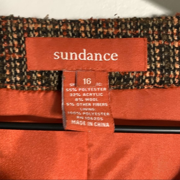 Sundance Tweed Fringe trim blazer Orange brown multicolored flap pockets 16 - Picture 3 of 9